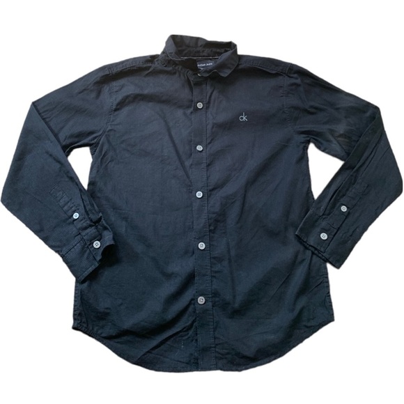 CALVIN KLEIN Button Down Shirt With Long Sleeves Black Boys 10-12Y - Picture 1 of 8